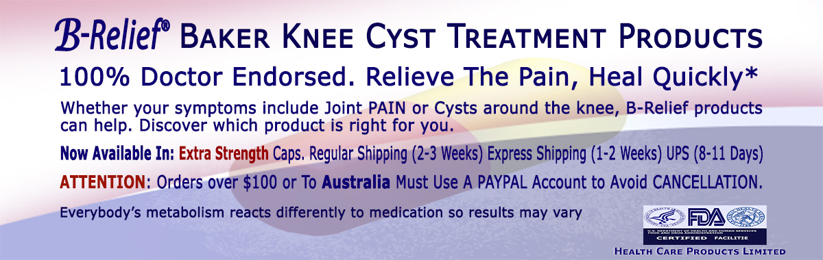 Baker's-Knee-Cyst-Cure B-Relief Capsules. Dissolves Baker's Cyst Naturally. INFO: bakerstreatment.com